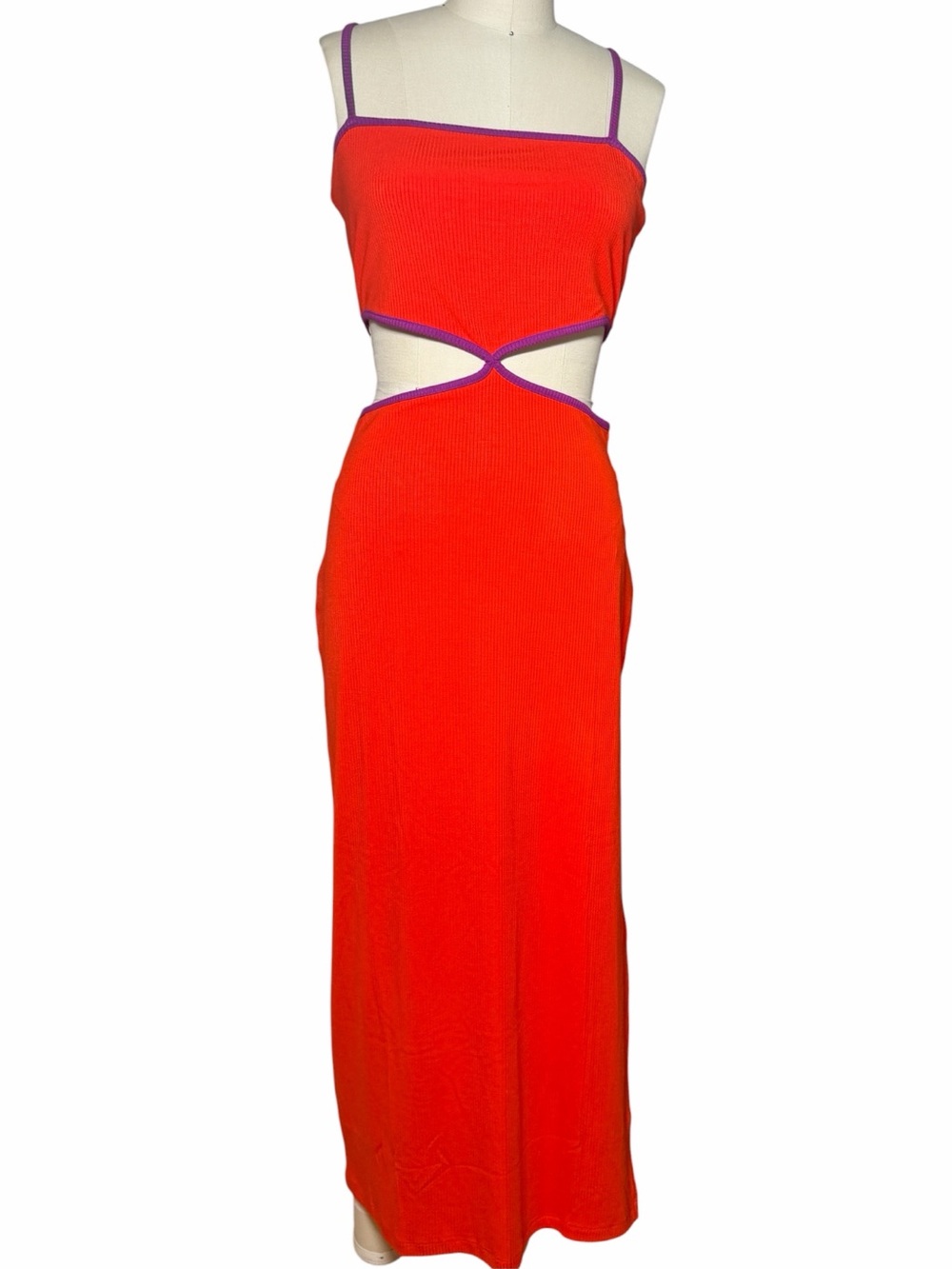 L*Space XL Ribbed Cutout Maxi Dress NWT Orange W/ Purple accent Vacation